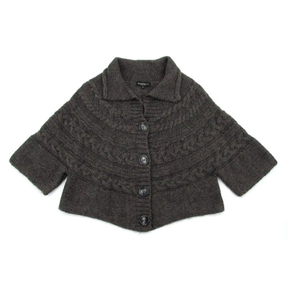 Stambecco Cardigan Sweater Womens Large Gray Wool Alpaca Cable Knit Button Italy